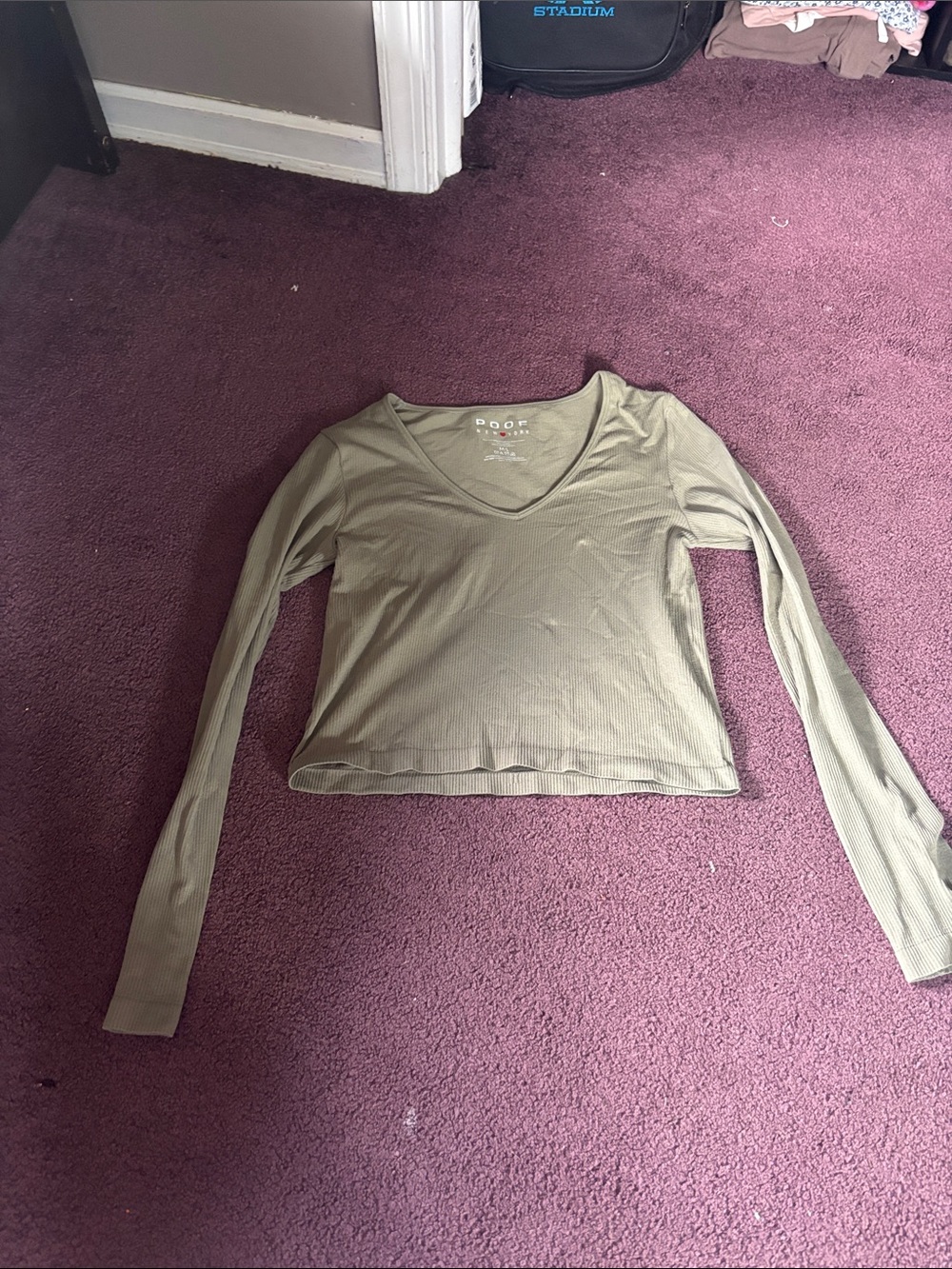 POOF Olive Ribbed V-Neck Long Sleeve Tops
